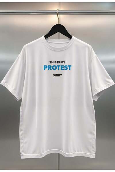 buzagi tasarım ürünleri Protest Digital Print Oversize White Unisex T-Shirt