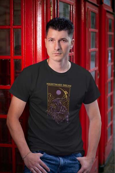 buzagi tasarım ürünleri Nightmare Dream Regular Fit Unisex Black T-Shirt