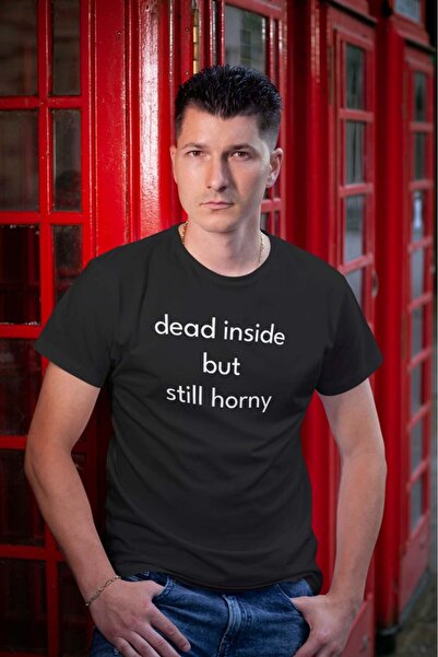 buzagi tasarım ürünleri Dead Inside Regular Fit Unisex Black T-Shirt