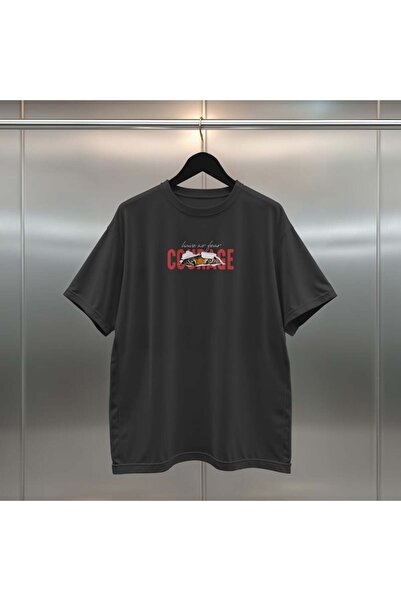 buzagi tasarım ürünleri Courage Oversize Digital Printed Black T-Shirt