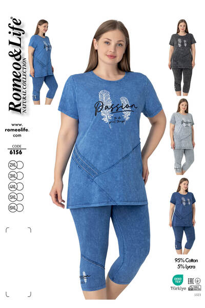 ROMEO LİFE Set Capri pentru femei, mărime mare, din bumbac și Lycra / Indigo ...