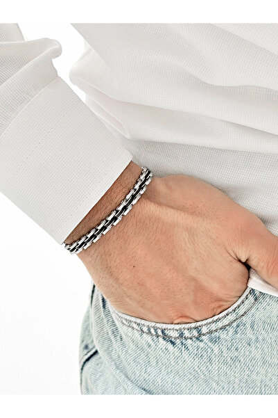 FERRO Silver & Smoked Steel & Ceramic Men's Bracelet Frj10130A-J 2 Year Warra...