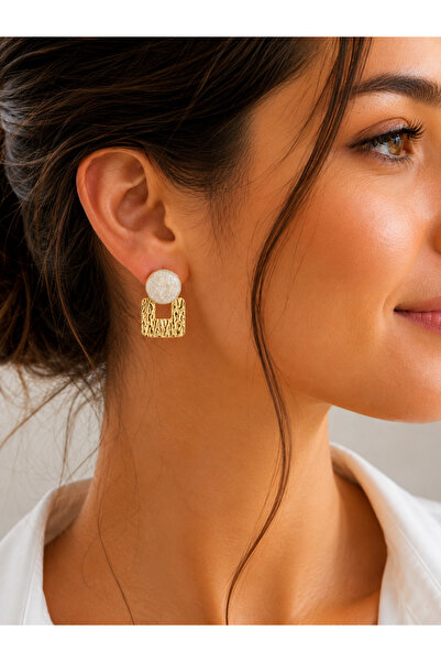 Ebravia Gold Stylish Luxury Earrings with Pearl Sparkle and Geometric Design