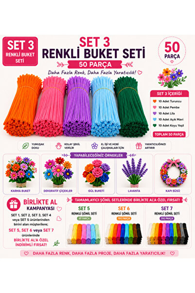 Akkaymak Sönil Setleri SET 3 - Renkli Buket Seti 50 Parça