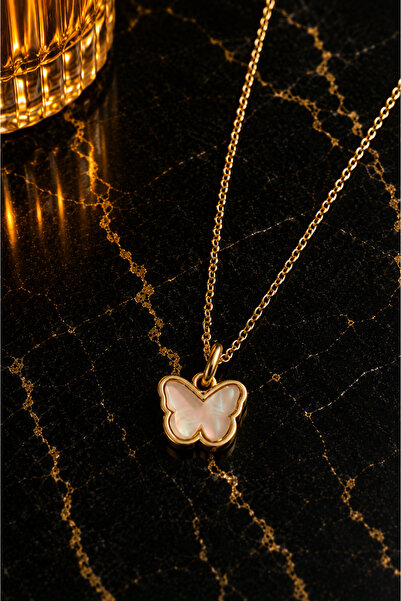 PURE BERRY TAŞLI KELEBEK %100 ÇELİK KARARMAZ KOLYE