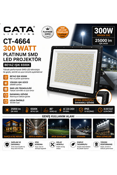 Cata CT-4664--300 WATT PLATINUM SMD LED PROJEKTÖR BEYAZ