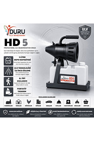 Duru HD 5 5 L El Tipi-Portatif Elektrikli U.L.V. Cihazı Dezenfeksiyon İlaçlam...