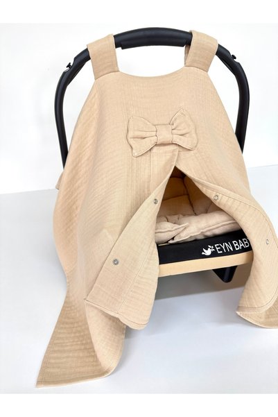 Puro Cotone 4 Layer Muslin Stroller Cover and Stroller Cushion Beige