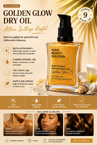 Your Beauty Solution زيت جولدن جلو الجاف 50 مل زيت لامع للوجه والجسم والشعر ب...