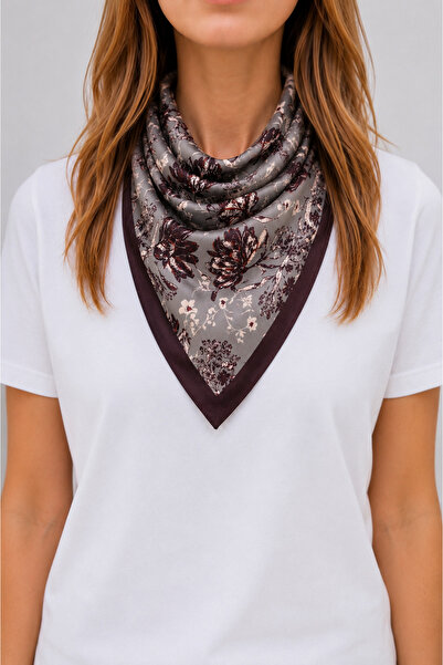 who knows ¿ Kahverengi Gri Çiçekli Desenli Fular Bandana Kadın Giyim Aksesuar...
