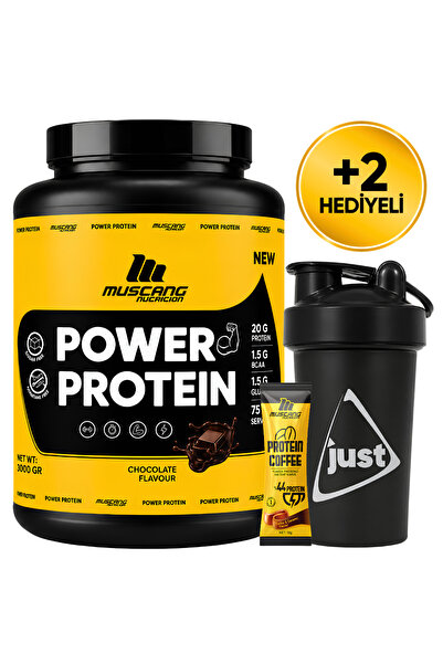 Mustang Nutrition مسحوق بروتين باور 3000 جرام 75 حصة شوكولاتة + شيكر + قهوة ب...