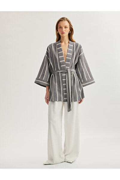Koton Kimono lung din bumbac cu mânecă lată de 3/4 cu centură