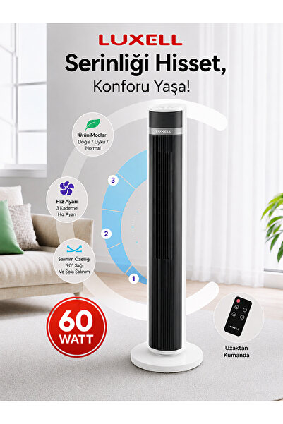 Luxell Vantilatör Uzaktan Kumandalı Beyaz Kule Tipi 60 Watt Lxf-260w