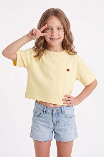 Fulla Moda تي شيرت بناتي مطرز على شكل قلب برقبة دائرية