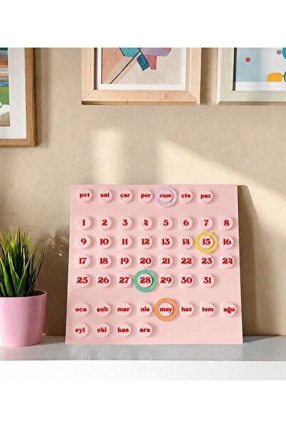 3DekorPusula Sonsuz Takvim Türkçe Pastel Pembe (4 Pastel Halkalı Ring-A-Date)...