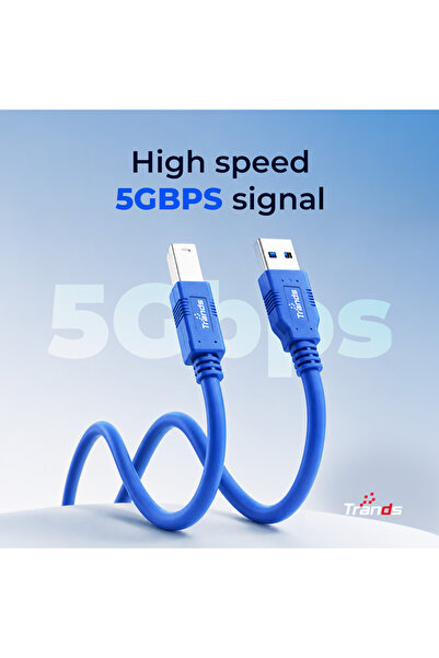 trands USB 3.0 SuperSpeed Printer Cable (CA001) – 3-Meter (10ft) Active Repeater Data Cord, 5Gbps High-Speed Transfer, Type-A to Type-B, Blue