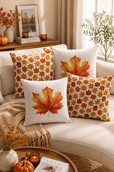 Bertille Home Seria de toamnă - Set de 4 perne de aruncare cu imprimeu digita...
