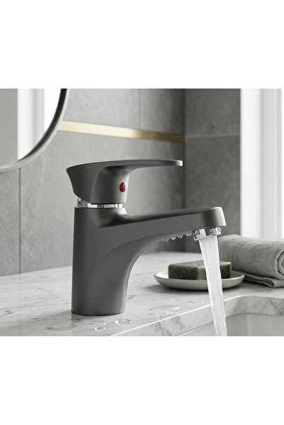 POLYFIT Antrasit Gri Kesinlikle Paslanmaz ABS Mix Lavabo Bataryası Mini 12 Cm