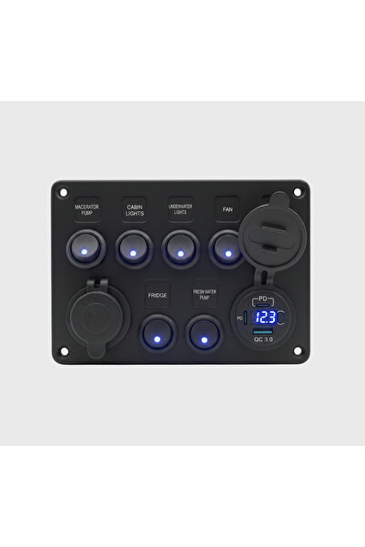 REVEX KAMP&KARAVAN AKSESUARLARI 7 tuşlu kontrol paneli 12/24V 2xPD+QC hızlı ş...