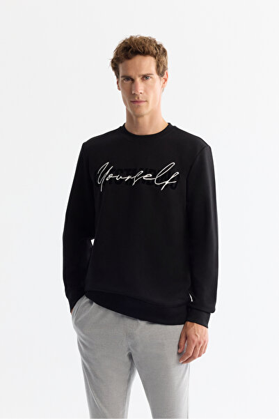 Avva Men's Black Crew Neck Cotton Printed Elastane Regular Fit Sweatshirt A42...