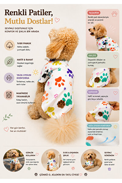 Buf & Buf Paw Pal - Kedi Köpek Kıyafeti Gömleği Küçük Orta Irk İlkbahar Yaz P...