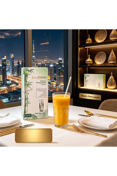 Eco ZXING Gift Luxury Straws Premium Biobased Bamboo Straws Innovative Polymer Technology 105-Pack Luxury Biodegradable Compostable Straws- Certified Ultra Durable Hot Iced Drinks Saves Marine Life Gift