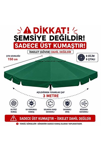 Şemsiyecim Alüminyum Şemsiye Kumaşı 3 metre 8 Dilim UV Korumalı Üst Kumaş