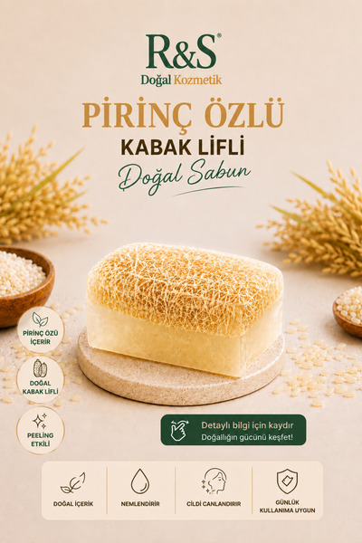 R&S Doğal Kozmetik Kabak Lifli Pirinç Özlü Sabun - Aydınlatıcı ve Cilt Tonu E...