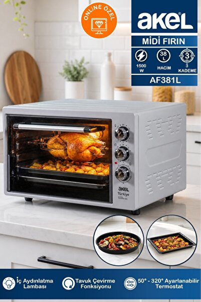 Akel Lambalı, Termostatlı, Tavuk Çevirmeli, Çift Tepsili 38 Litre Midi Fırın ...