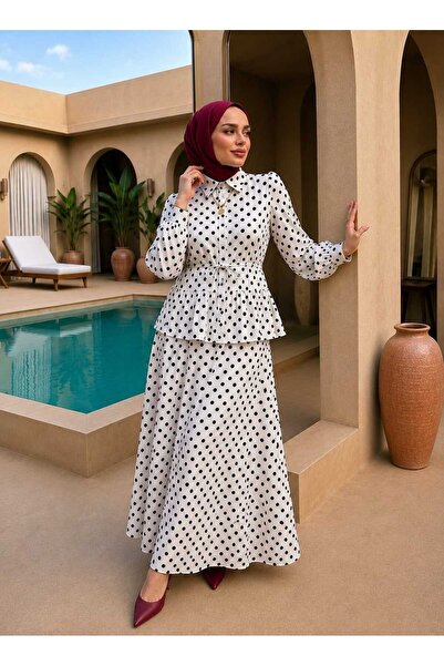 MissPuL Women's Ruffled Double Top and Bottom Set Polka Dot White