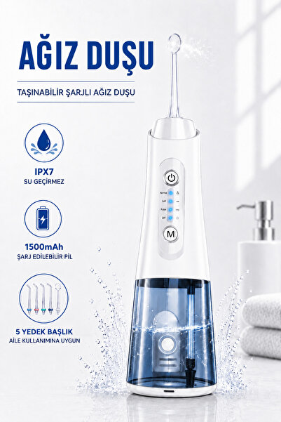 RAYLAX Ağız Duşu Şarjlı 320 ML Su Hazneli 4 Modlu Su Geçirmez Taşınabilir Ora...