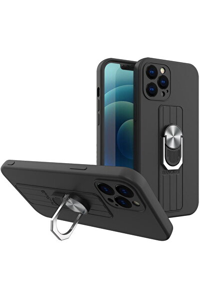 Hurtel Силиконов калъф с ринг държач и стойка за Samsung Galaxy A72 4G, черен