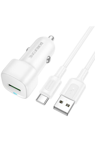 Borofone USB-A + Cablu USB la Type-C inclus 18W Alb