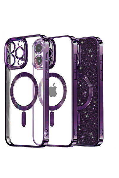 Techsuit Husă pentru iPhone 13 Pro - Luxury Glitter MagSafe - Mov închis