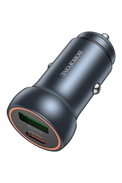 Borofone USB-A + USB-C PD/QC3.0 Aluminiu Încărcare rapidă 30W Gri