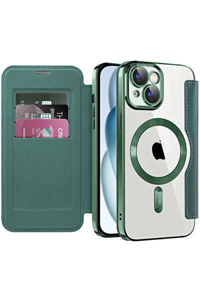 Techsuit Калъф за iPhone 15 Plus - SmartMag Book Case - Зелен