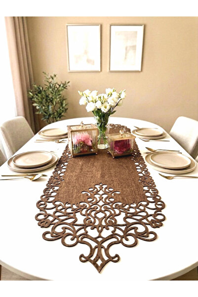 Ergüven Home Kahverengi Süet Kumaş Runner Masa Boyu 40x140cm