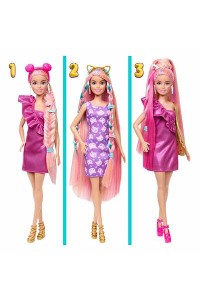 Barbie Upuzun Muhteşem Saçlı Bebekler Pembe Saçlı HKT95 JDC85