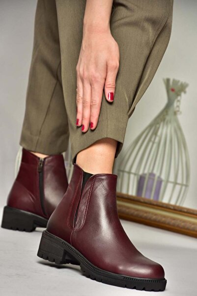 Fox Shoes J 654011903   حذاء نسائي من الجلد الطبيعي باللون العنابي