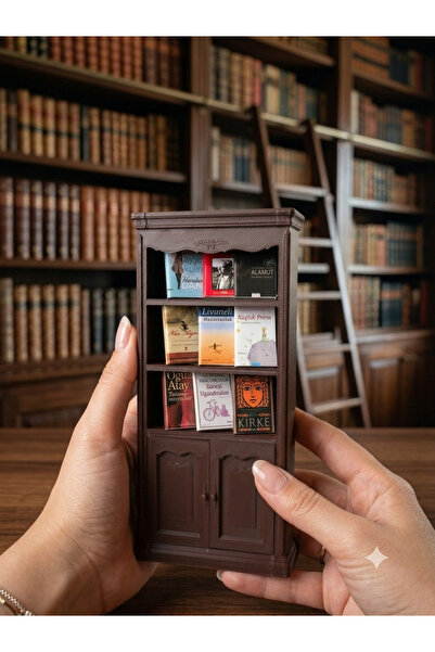 Piyo Design Retro Antika görünümlü plastik Kahverengi Mini Kitaplık Minyatür ...