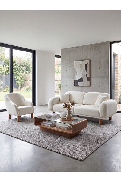 Velura Home & Living Lara Koltuk Takımı & Oturma Grubu - Beyaz (3+1)