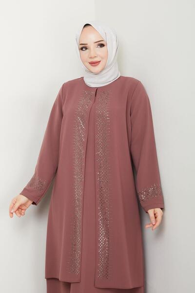 ESLEMNUR Serpme Taşlı Büyük Beden Anne Elbisesi