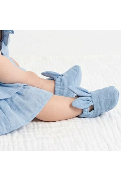 DEUX LAPINS % 100 Pamuk Tavşan Kulaklı Müslin Bebek Patik – Endless Blue -düz...