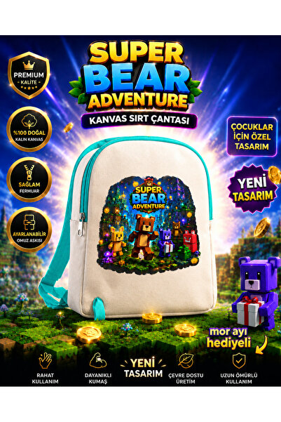 voltrex design Super Bear Adventure Baskılı Çocuk Kanvas Sırt Çantası, Okul K...
