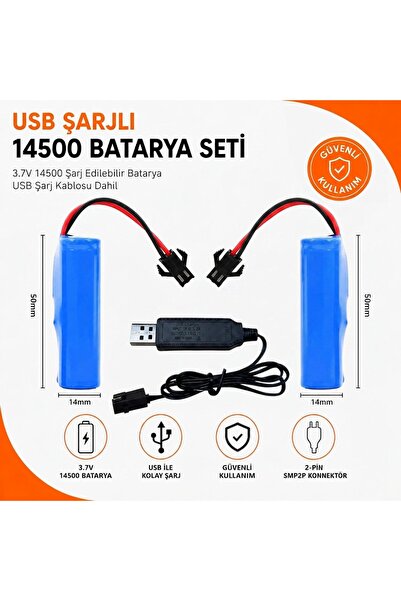 MAMSHOP 2 ADET Uzaktan Kumandalı araba pili 3.7V 900 mah 14500 Li-Ion Siyah S...