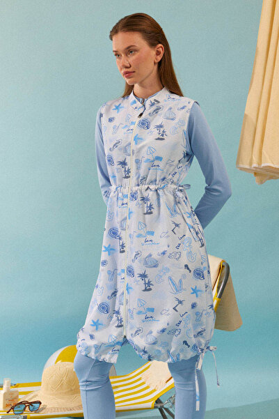 ZÜLAYS Vestă de baie cu model Summer Figure, albastră