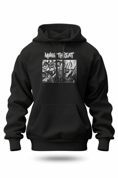 buzagi tasarım ürünleri سويت شيرت بقلنسوة مطبوع عليه Minor Threat للجنسين