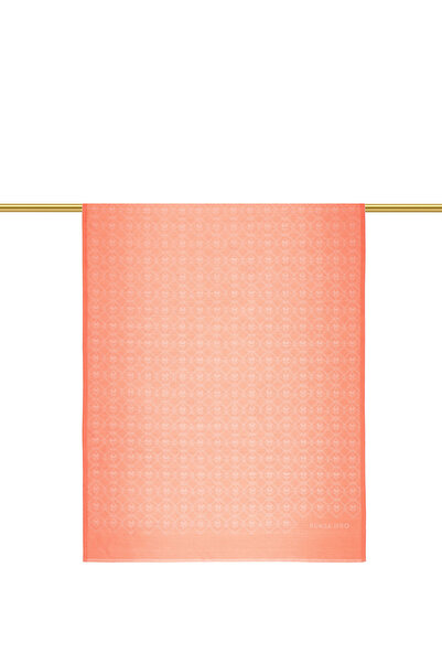 Bursa İpek Salmon Monogram Pattern Jacquard Silk Shawl