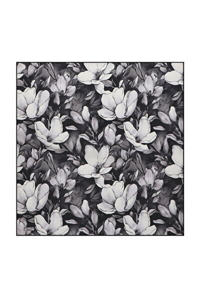 Bursa İpek Silk Handkerchief - Black Daffodil Pattern