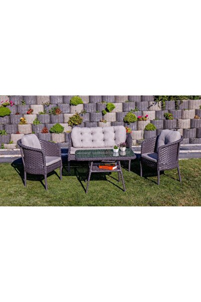 KalyonHome Garden cannes Rattan Bahçe Balkon Mobilyası 2+1+1 ve Masa